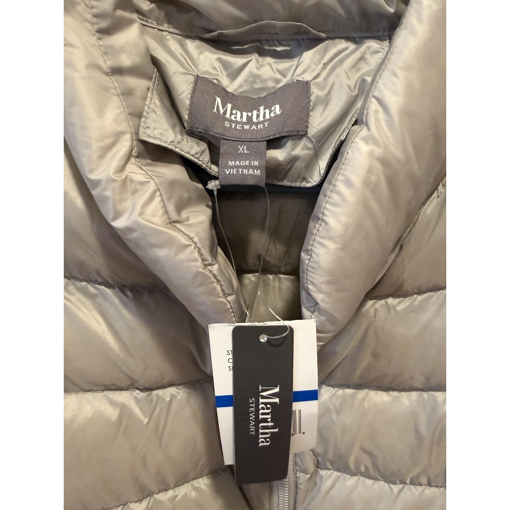 Martha Stewart Jacket Womens XL Silver Short Sleeve Down Puffer Packable Quilted - Picture 4 of 16